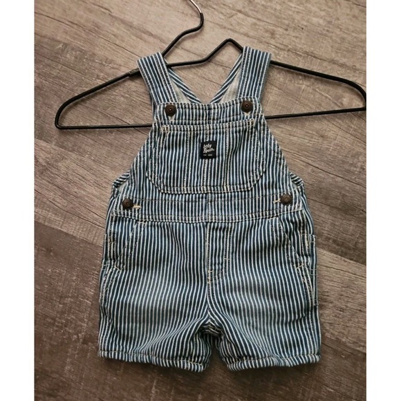 OshKosh B'Gosh Baby Hickory Stripe Shortalls Railroad Denim Overalls - Size 12 M - Picture 11 of 11